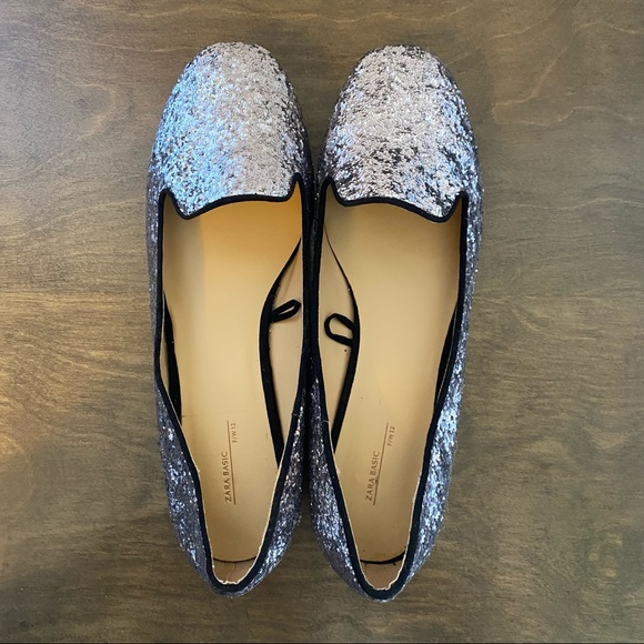 Zara Silver Glitter Loafers Size 39/8 - Picture 3 of 10